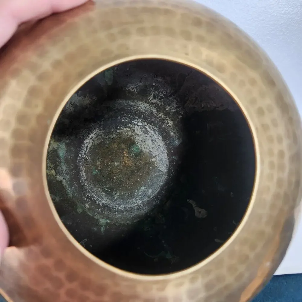 VTG Seiden International Hammered Round Brass Vase Pot Bohemian Home Decor